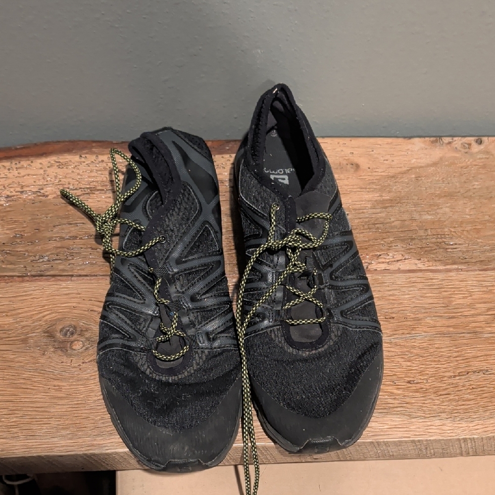Salomon Black Athletic Shoes with Green Laces